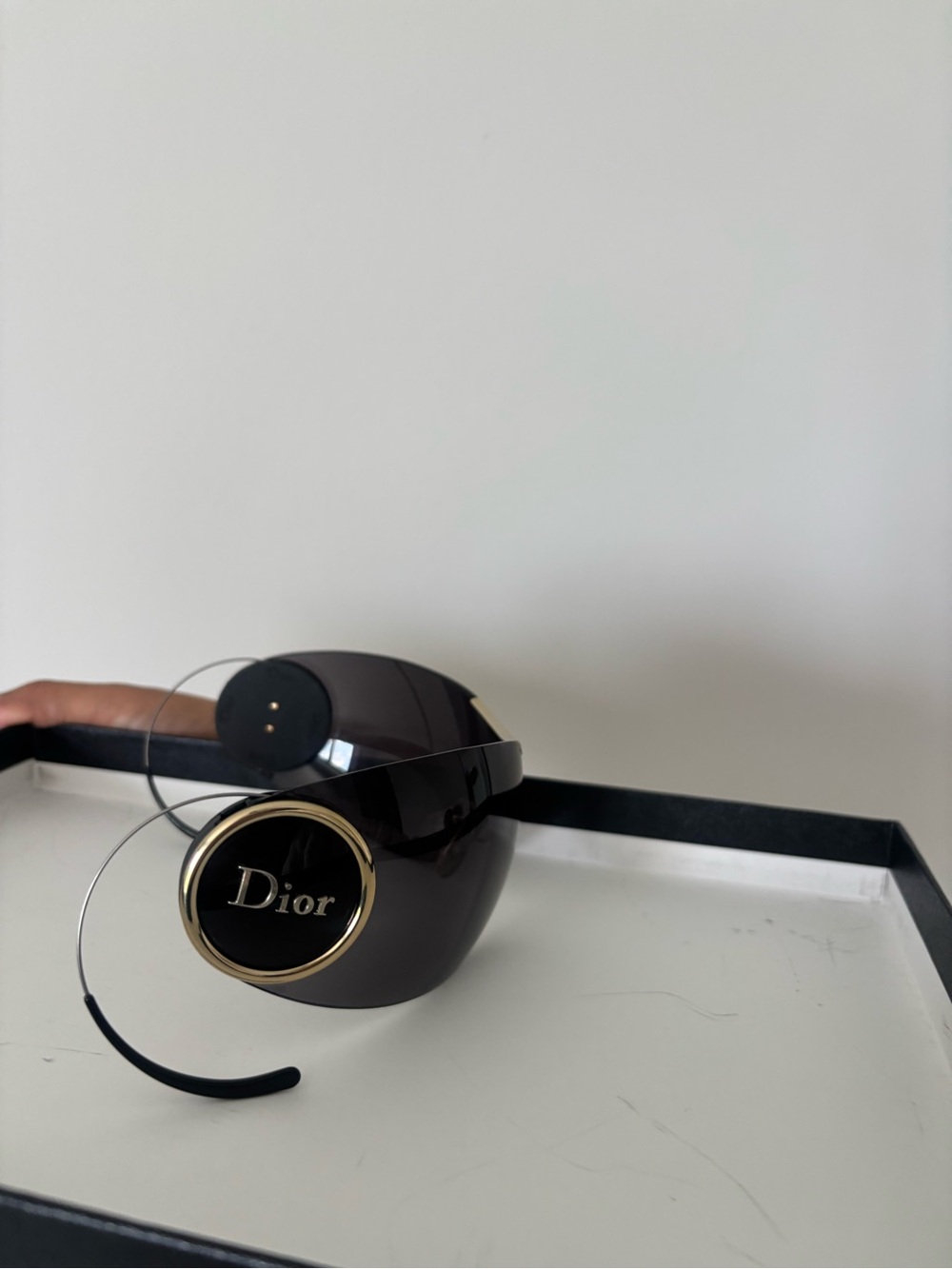 Dior Black Shield Sunglasses with Gold Logo Medallions - Picture 3 of 3